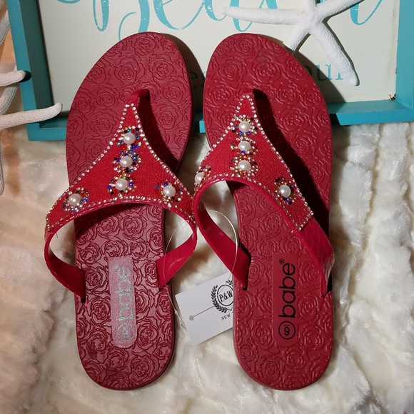 Glam Girl Fashion Shoes - NWT Summer Rhinestone Glitter Sandals, Red